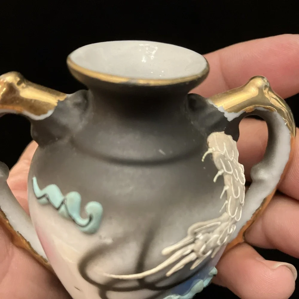 VTG Royal Moriage Dragon Ware Satsuma Mini Urn Vase Hand Painted 3.5